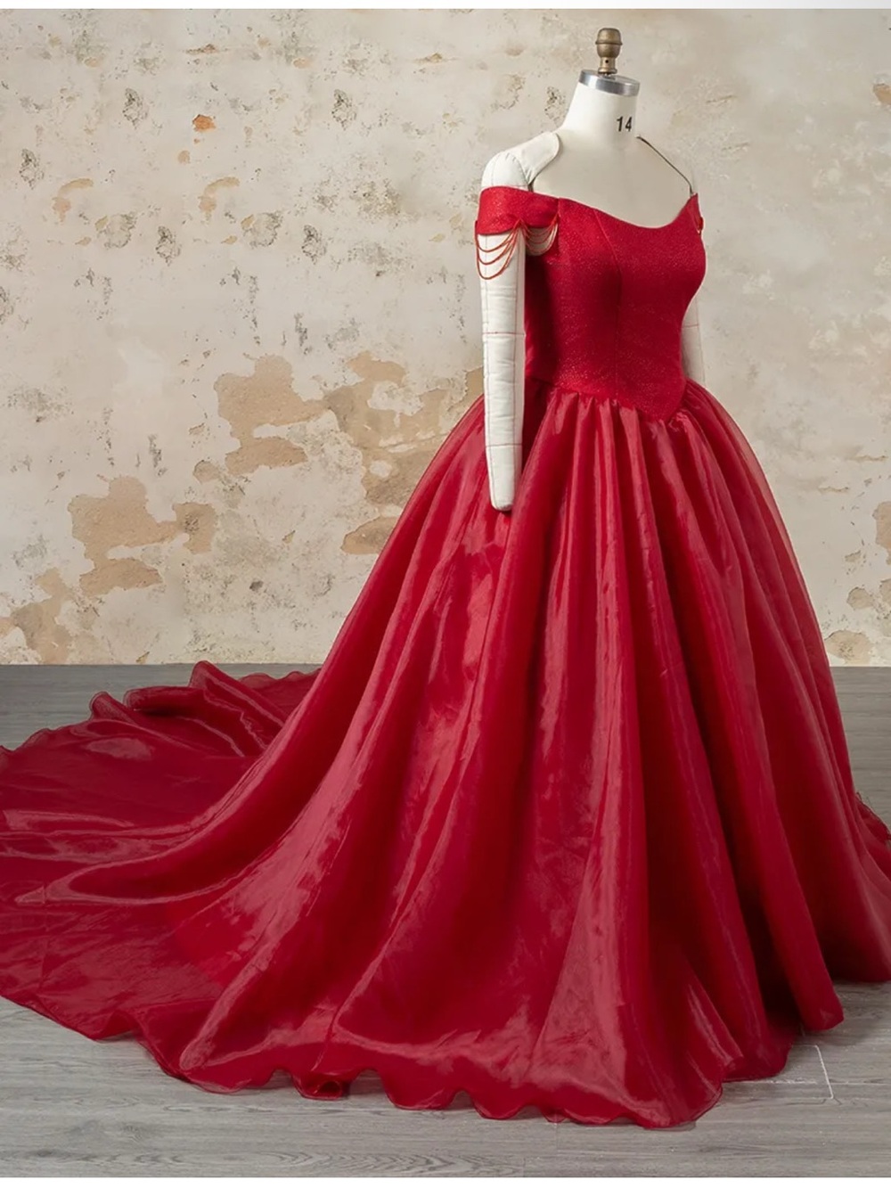 STUNNING Off-Shoulder Red Ballgown Evening Gown Princess Dress